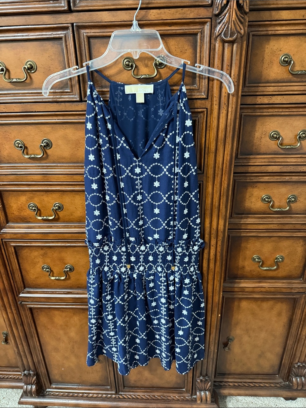 Michael Kors Navy Blue Spaghetti Strap Embroidered Mini Dress